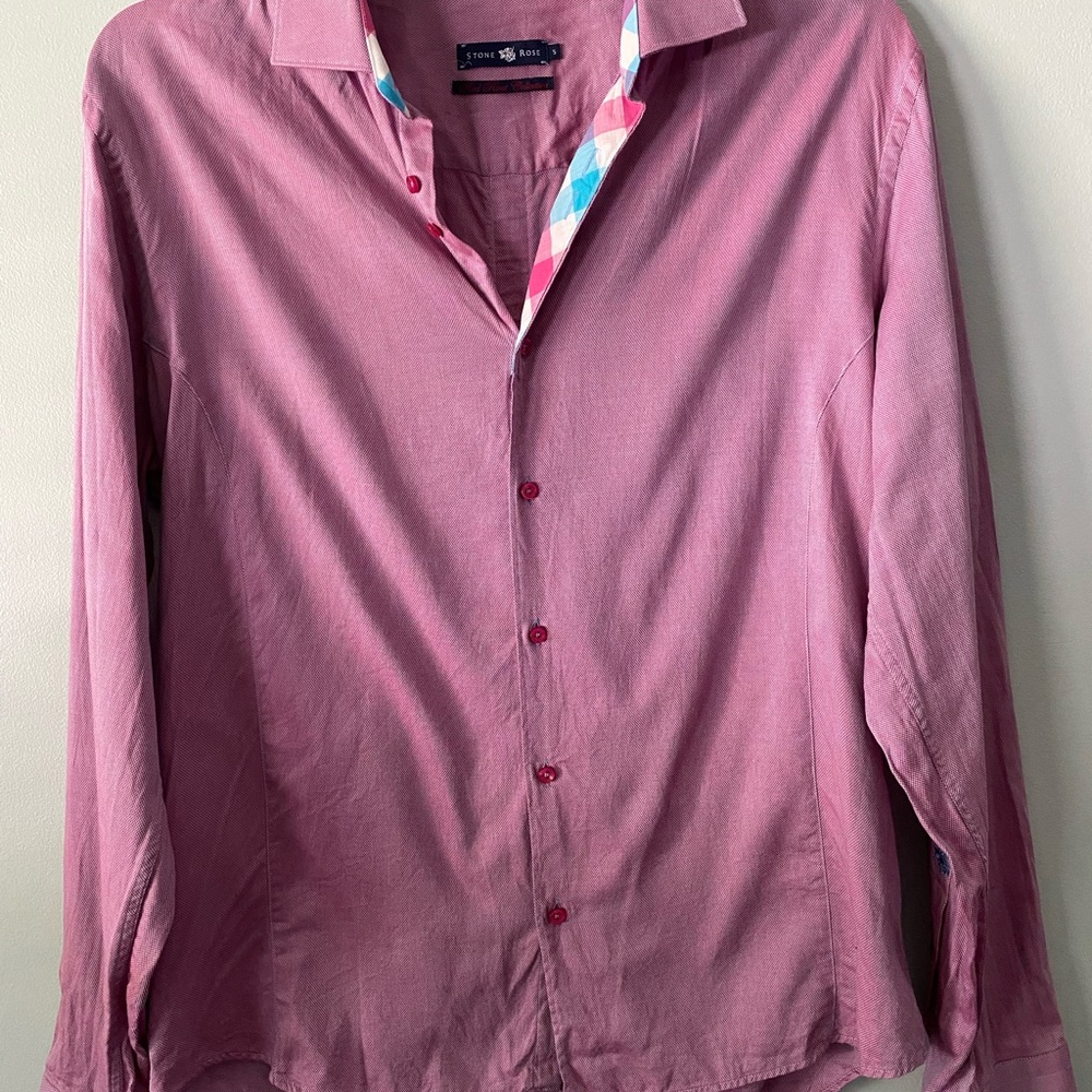 Stone Rose Red Rivet Collection Pink Long Sleeve Button Up with accent on back